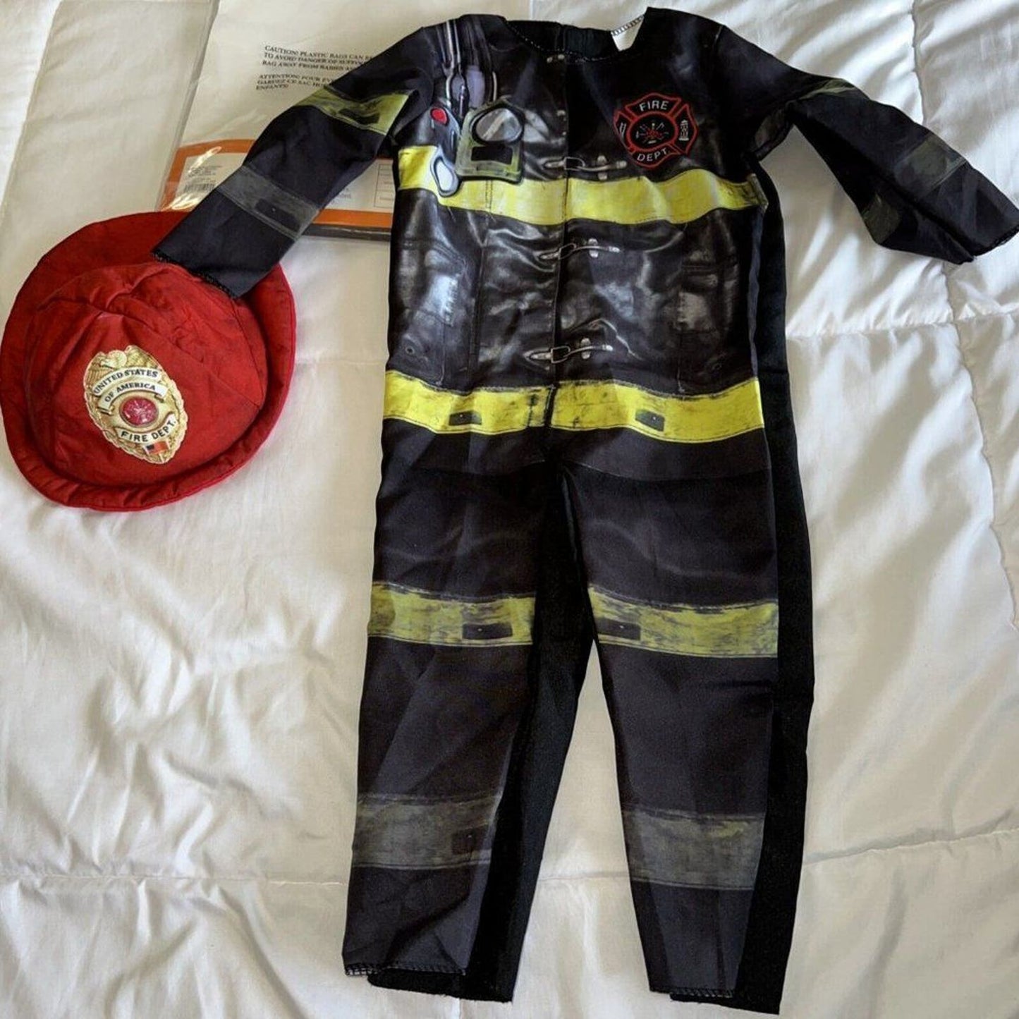 Toddler Firefighter Halloween Costume Jumpsuit Hat 18-24 months