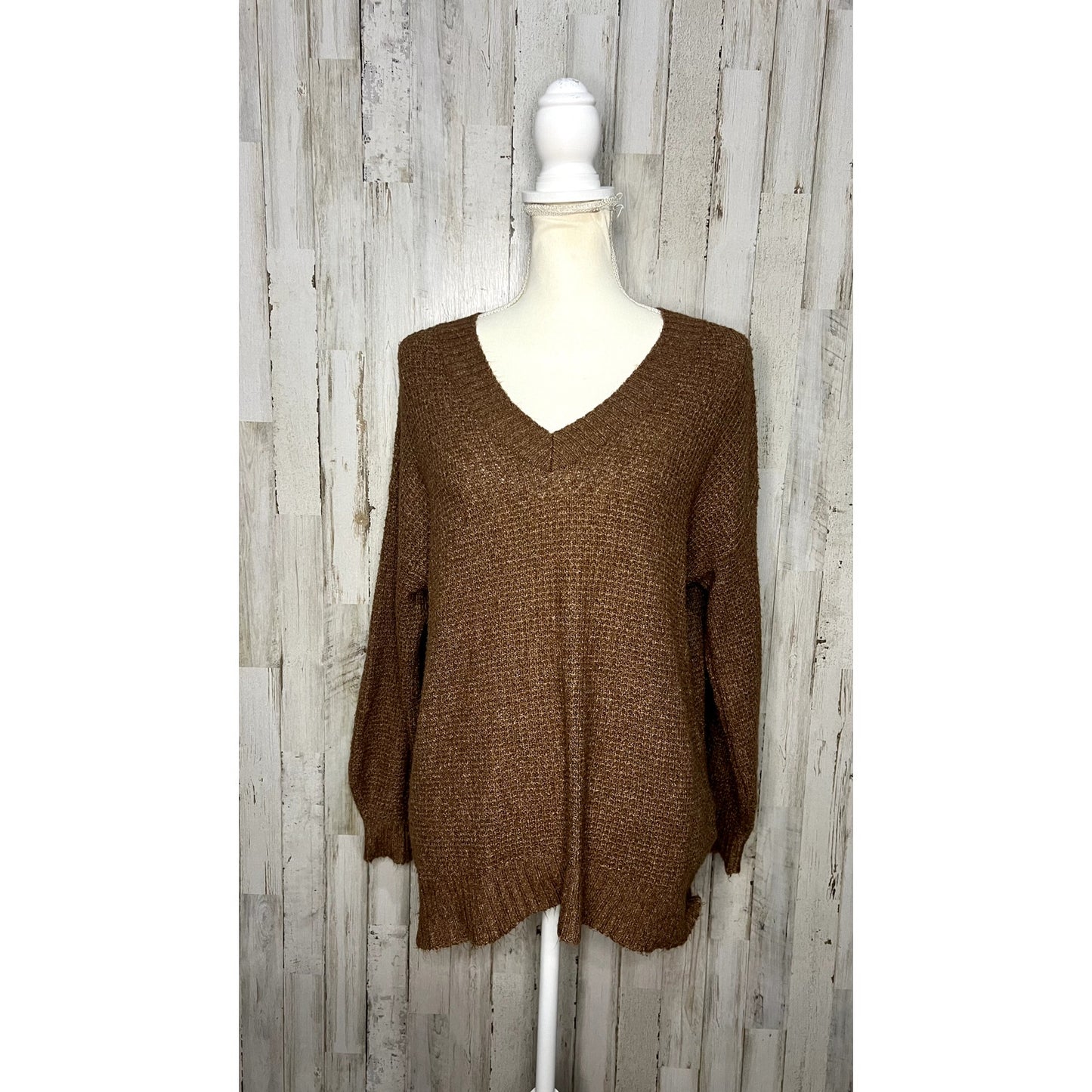 American Eagle Women's Size XS Brown V-Neck Oversized Pullover Sweater