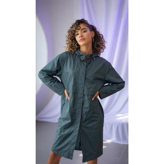 Fleet Street Womens Hooded Trench Raincoat Green Size 14