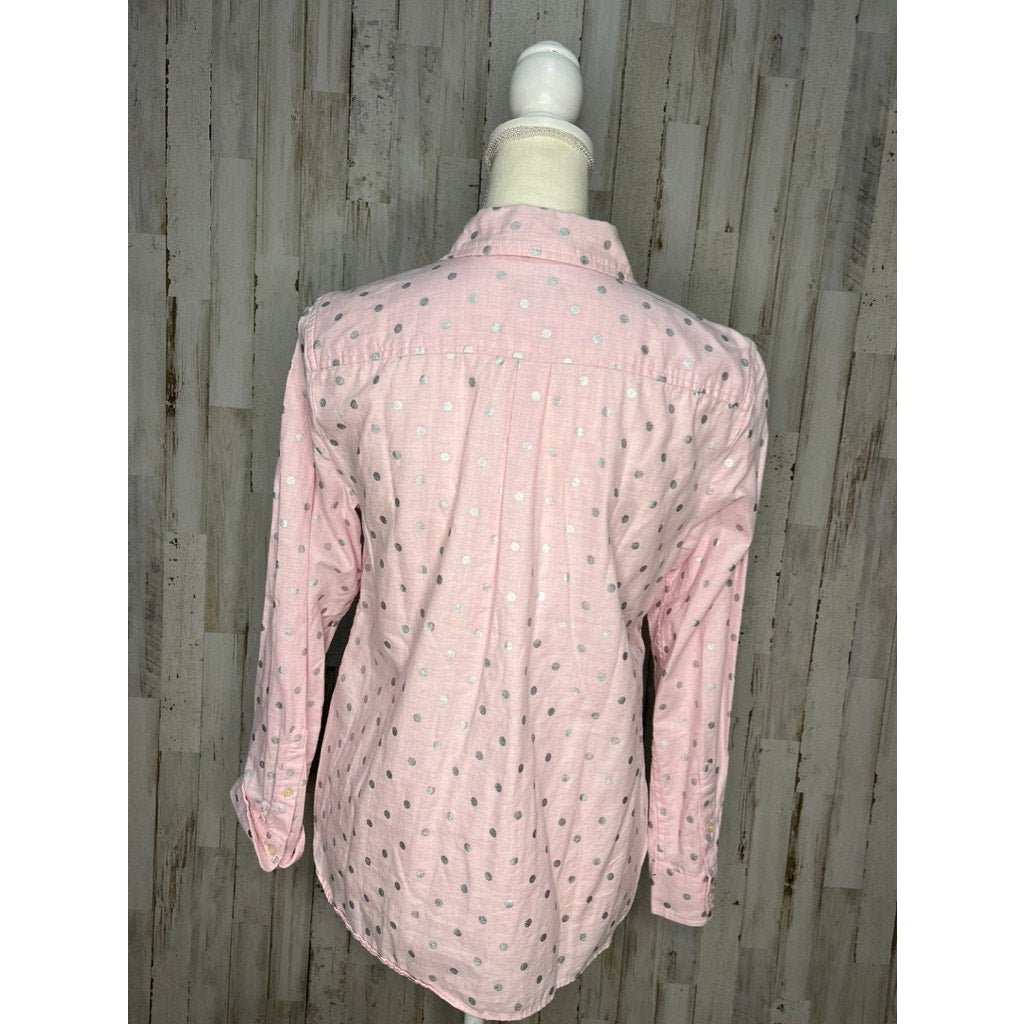 Talbots Women's Petite Medium Pink Polka Dot Button-Up Shirt Long Sleeve