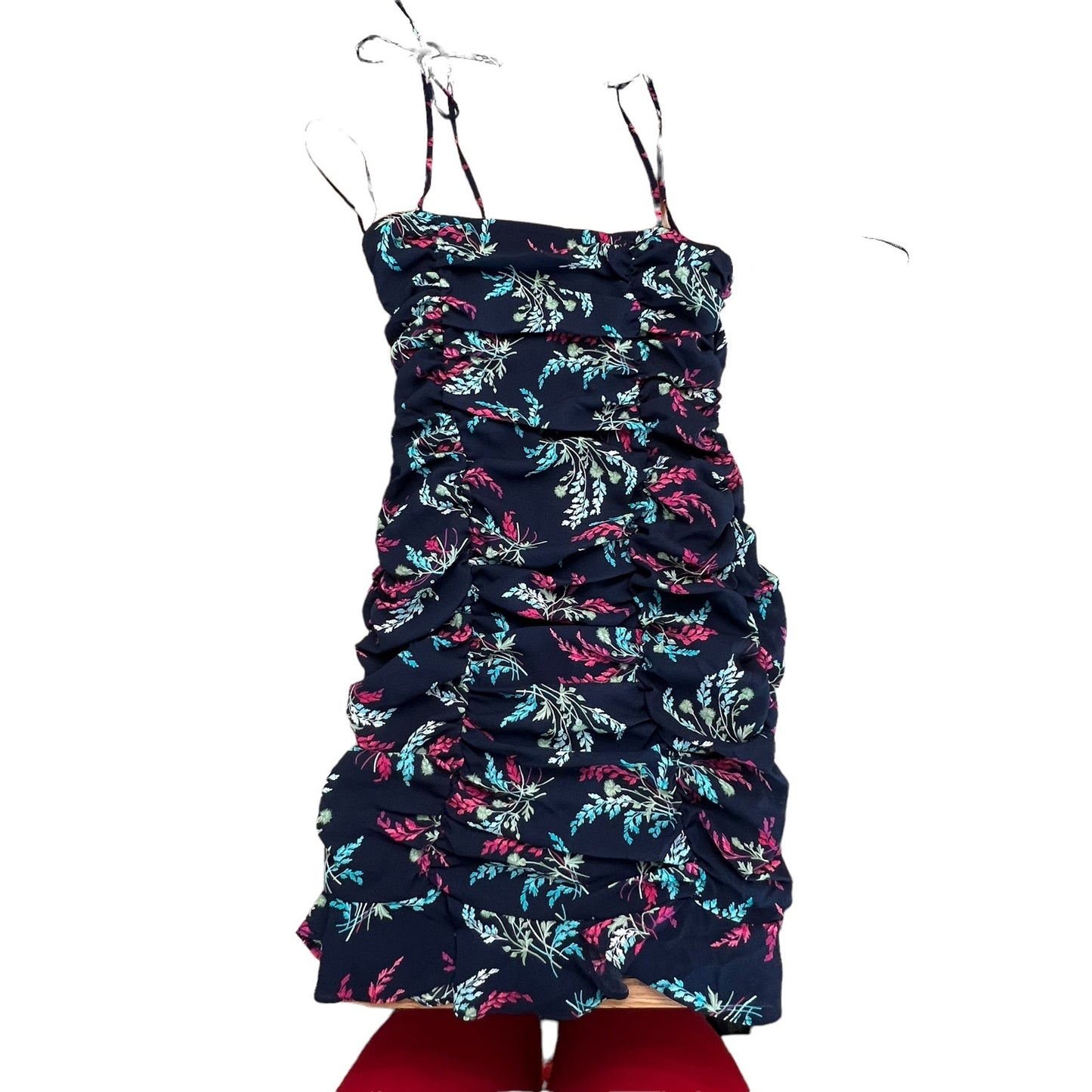 NWT Likely Rowley Mini Navy Floral Ruched Ruffle Square Neck Dress Women's 2