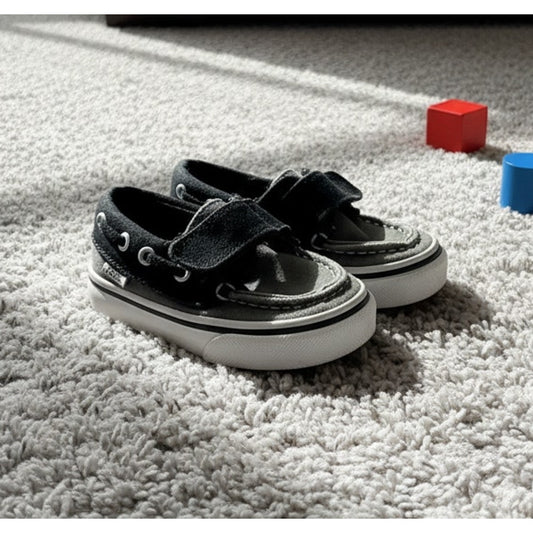Vans Toddler Low Top Skate Shoes Gray/Black Hook & Loop Size 4.5