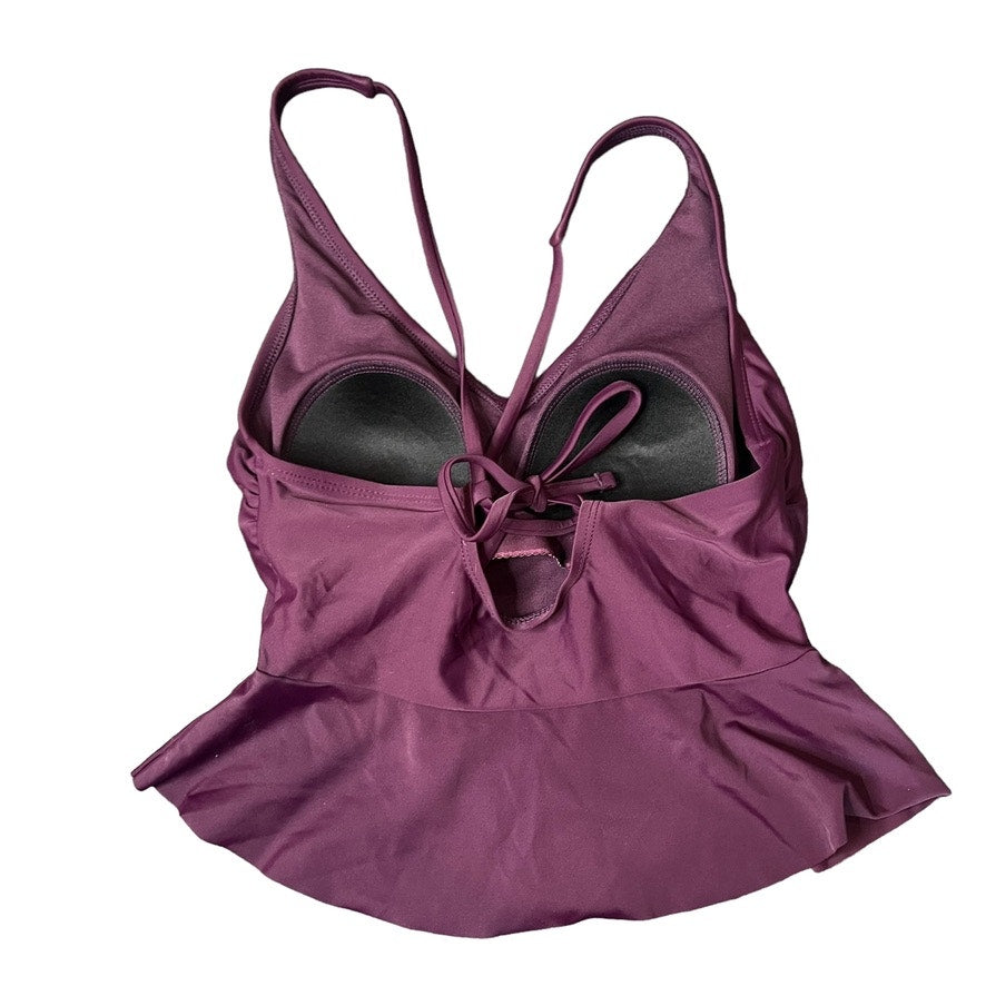 Kona Sol Women's Small Peplum Tankini Swim Top Burgundy Purple Adjustable Straps