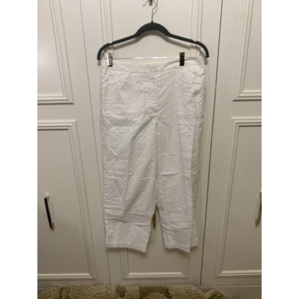 Liz Claiborne Lizsport Women's Size 10 White Cropped Embroidered Floral Pants