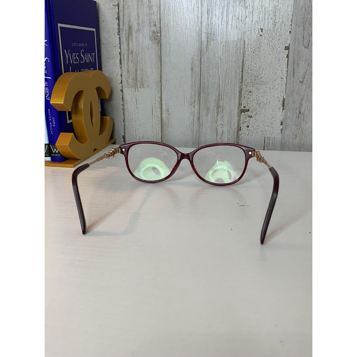 Jimmy Choo Prescription Eyeglasses Womens Burgundy Cat Eye Frames Gold Tone Pearl