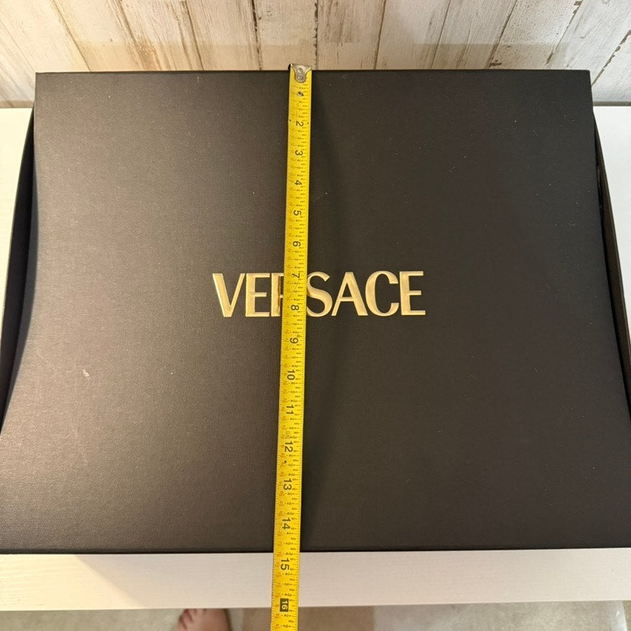 Versace Large Matte Black Gift Storage Box Lift-Off Lid Gold Logo Empty 18x15x5