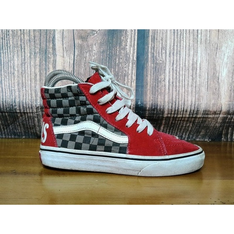 Vans Sk8-Hi Kids High Top Red/Gray Checkerboard Size 3Y