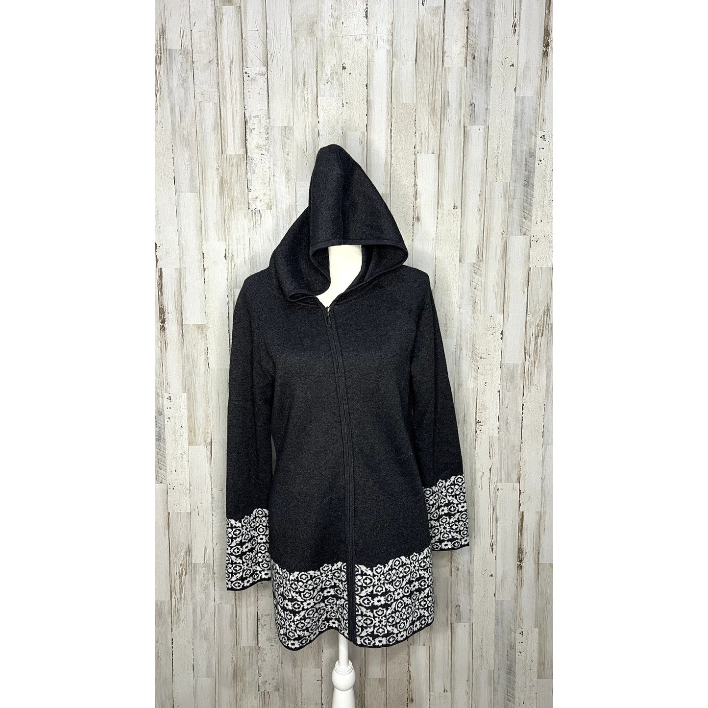 Cynthia Rowley Women's Medium Gray Hooded Full-Zip Cardigan Sweater