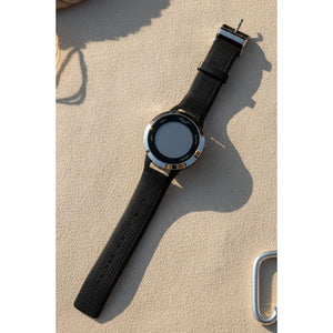 Kenneth Cole Mens Digital Watch Round Silver Black Perforated Leather Not Tested
