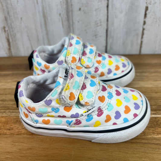 Vans Doheny V Toddler Size 4 Rainbow Hearts Velcro Skate Shoes