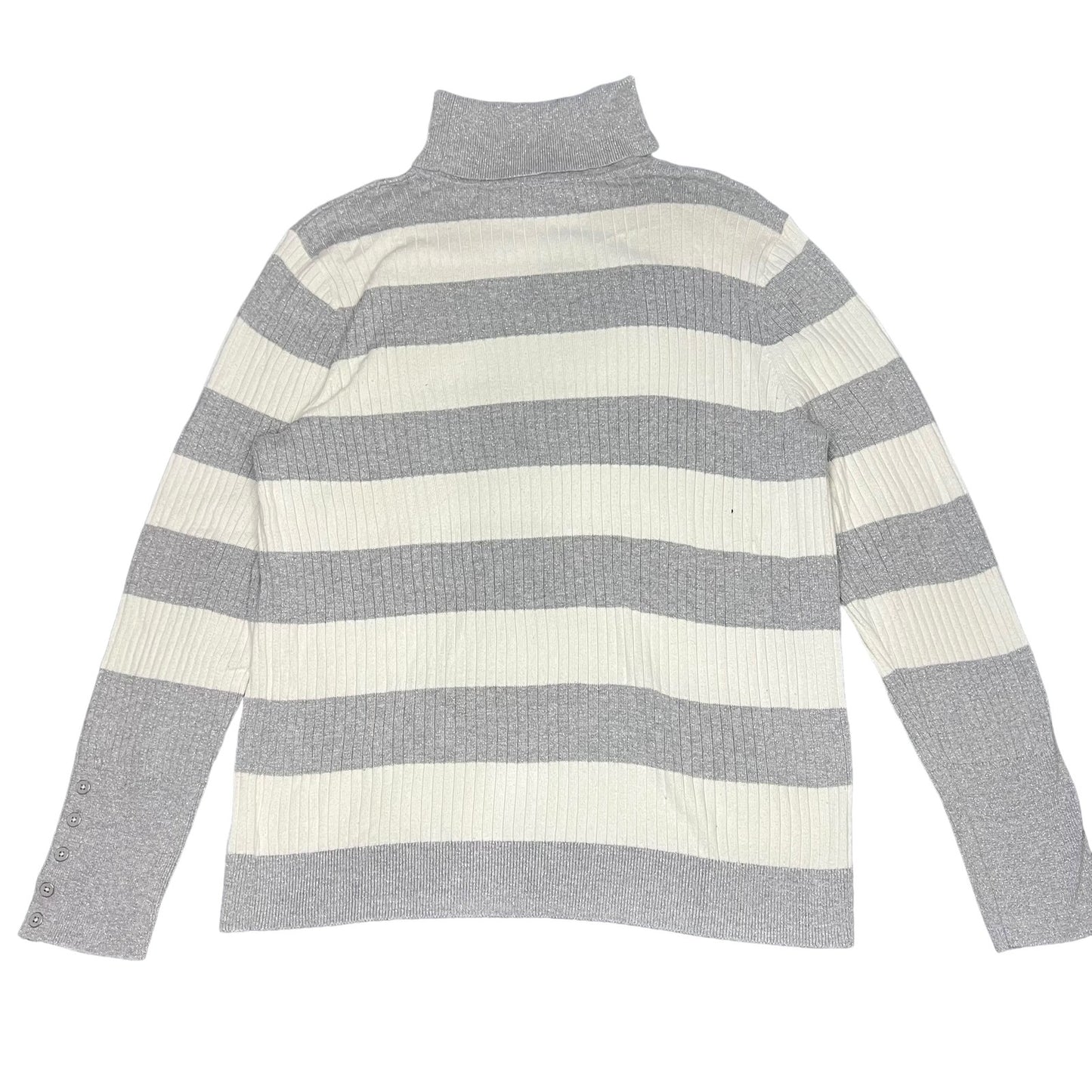 Talbots Women's XL Striped Ribbed Turtleneck Sweater Gray Long Sleeve