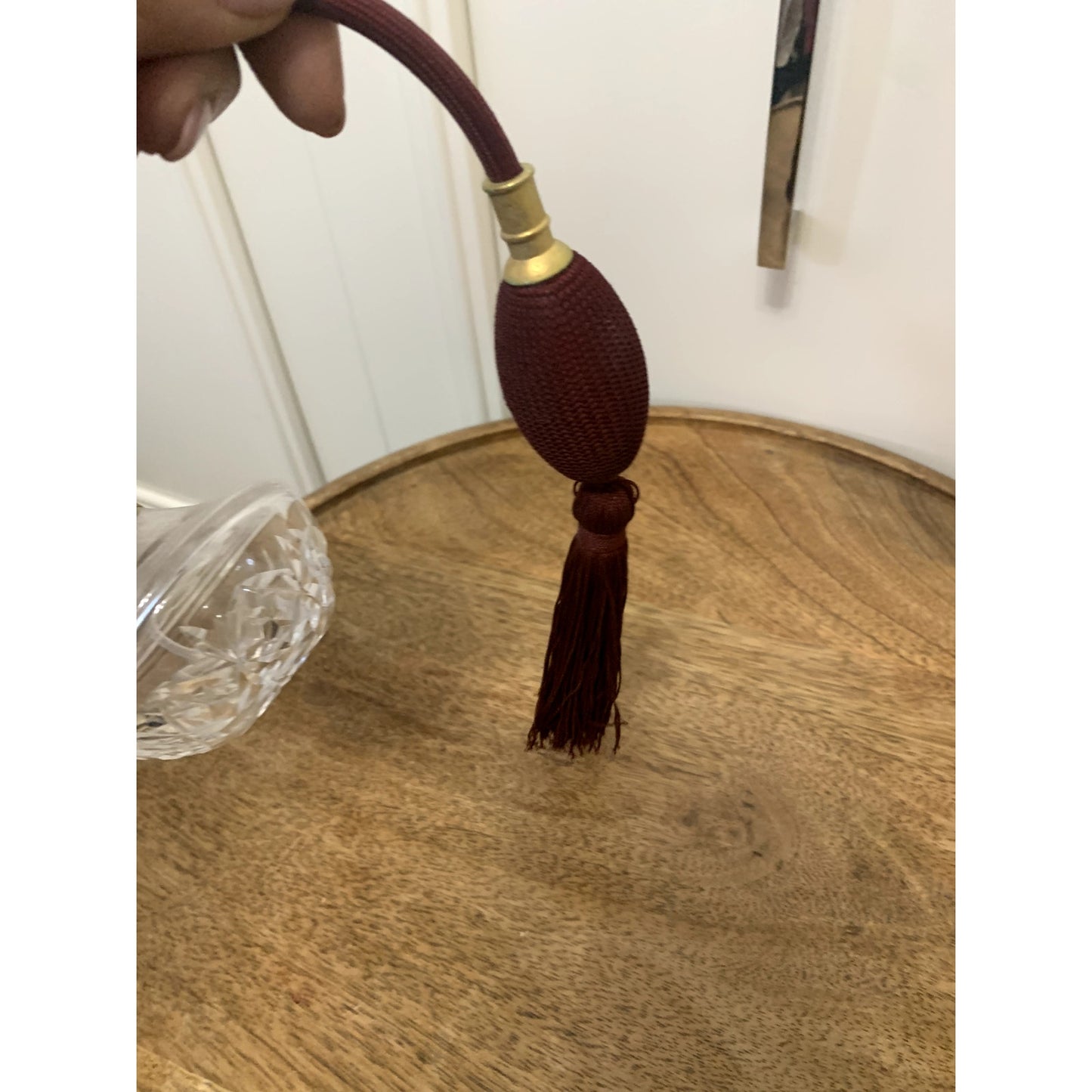 Vintage Waterford Crystal Perfume Atomizer with Burgundy Pump & Tassel