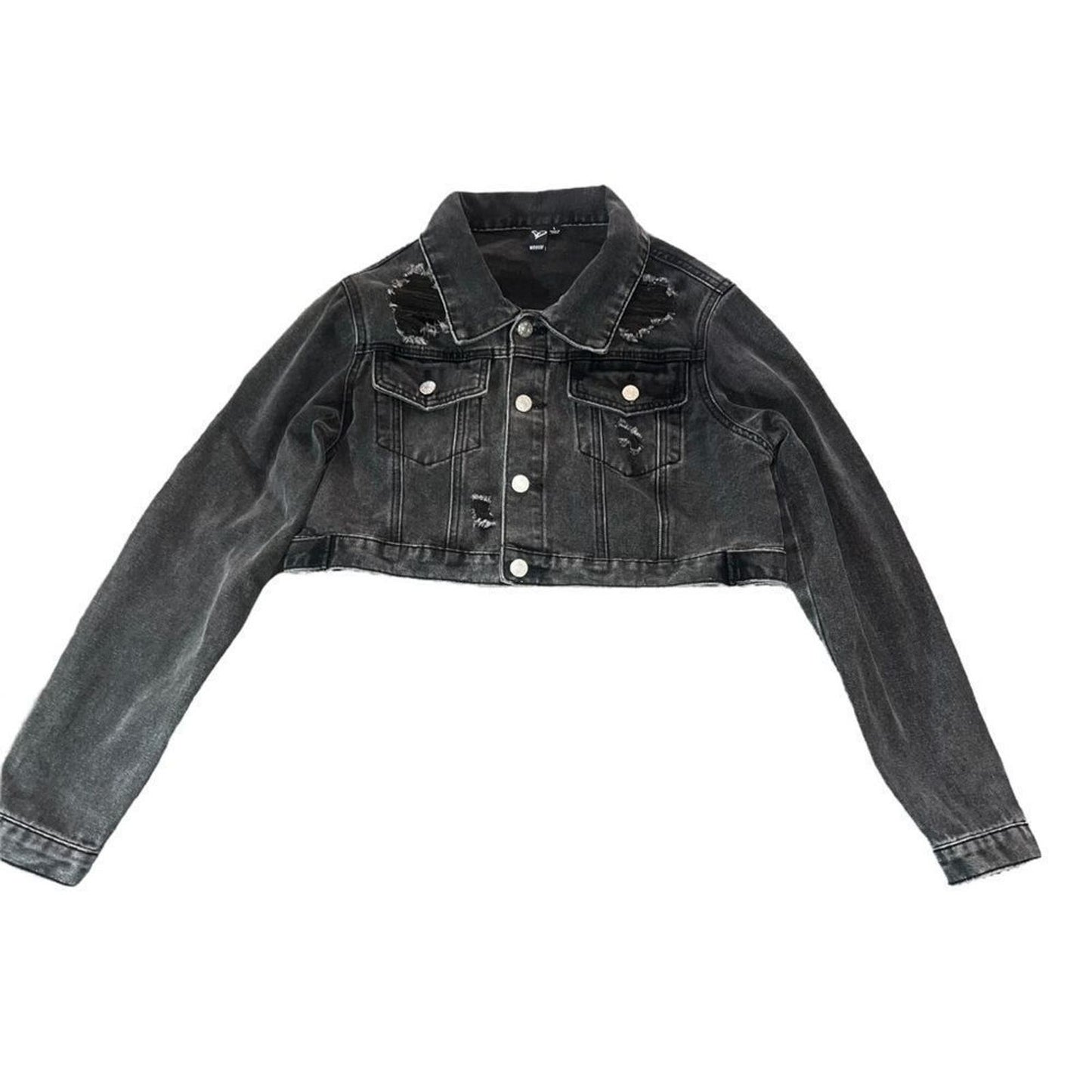 Windsor Distressed Black Denim Cropped Jacket size Large