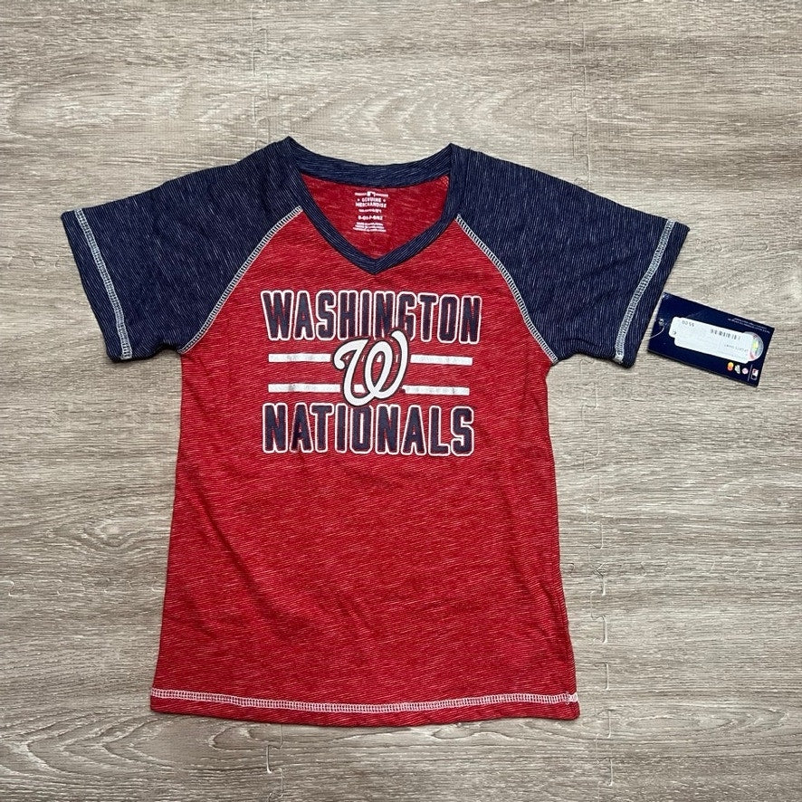 NWT Washington Nationals Red Colorblock V-Neck Baseball T-Shirt Youth Size Small