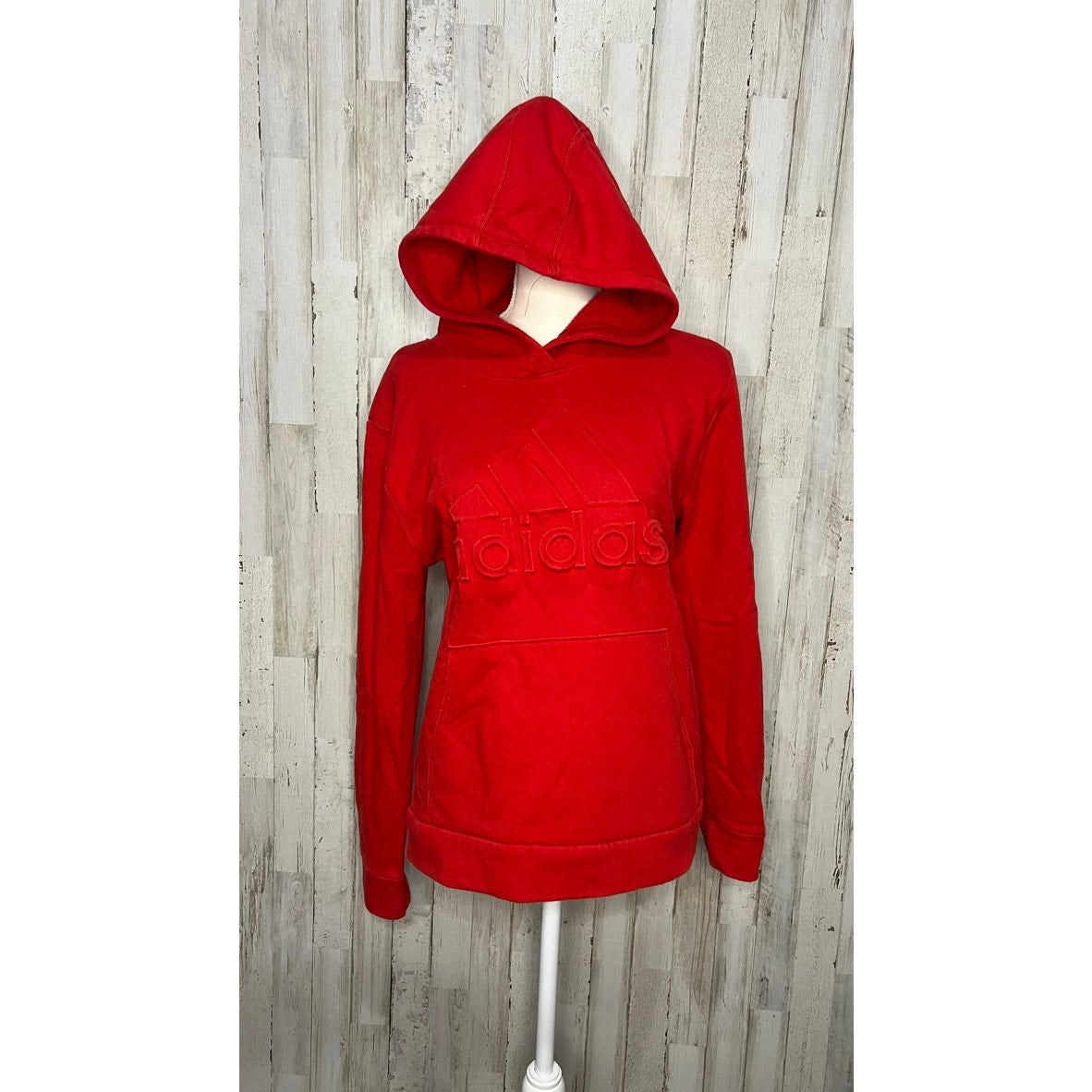 Adidas Boys Red Embossed Logo Pullover Hoodie Size Large 14-16 Casual