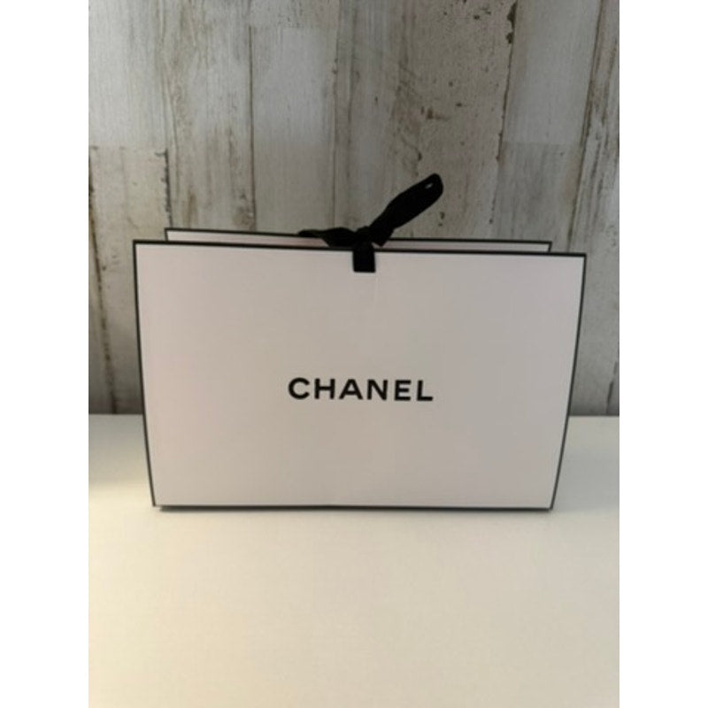 CHANEL White Origami Fold Gift Bag Black Ribbon Handles Boutique Packaging
