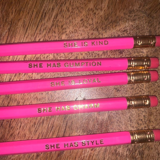 Set 5 SHE HAS STYLE, etc…. pink new pencils