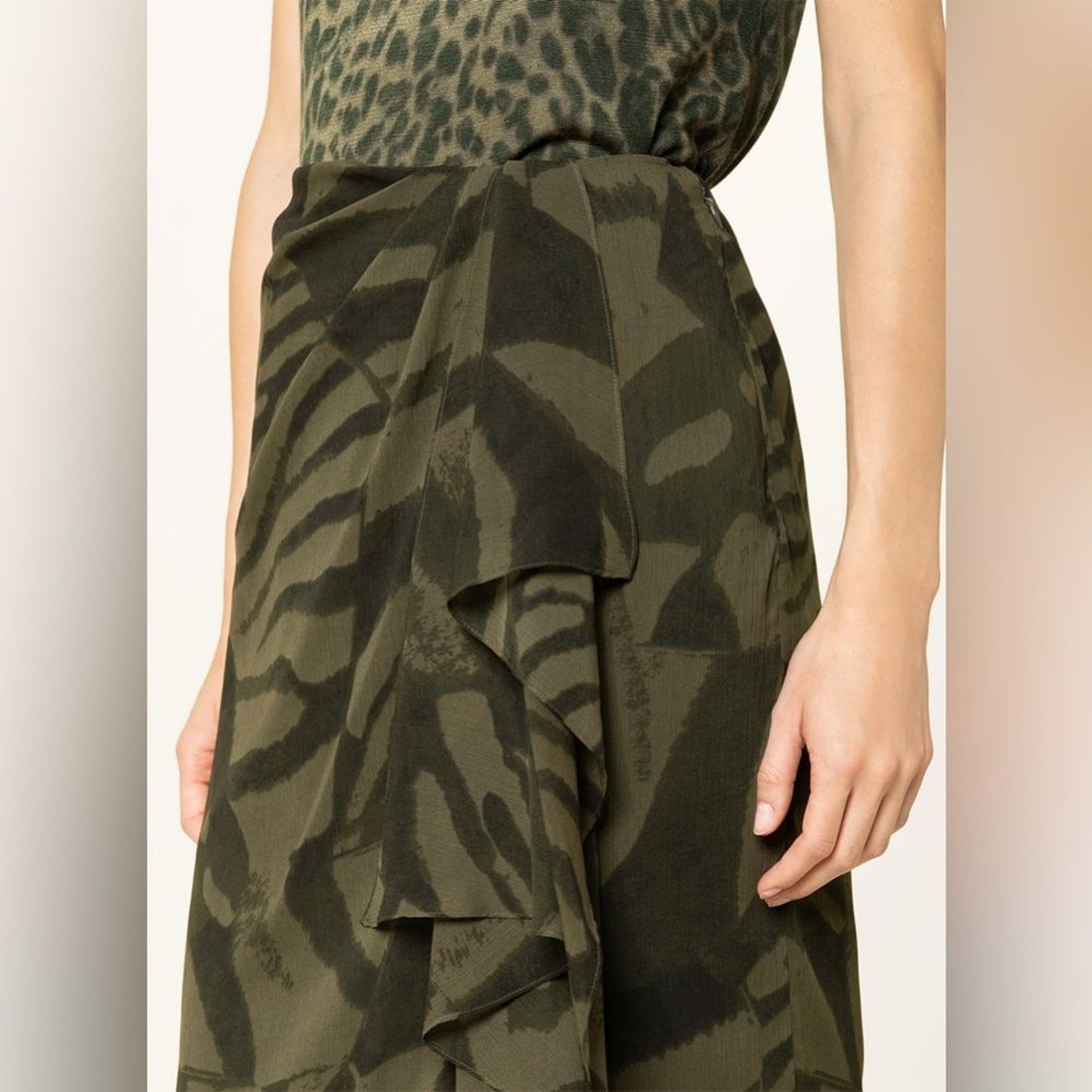 NWT Lauren Ralph Lauren Skirt Womens Size 2 Green Zebra Print Wrap Midi Ruffle