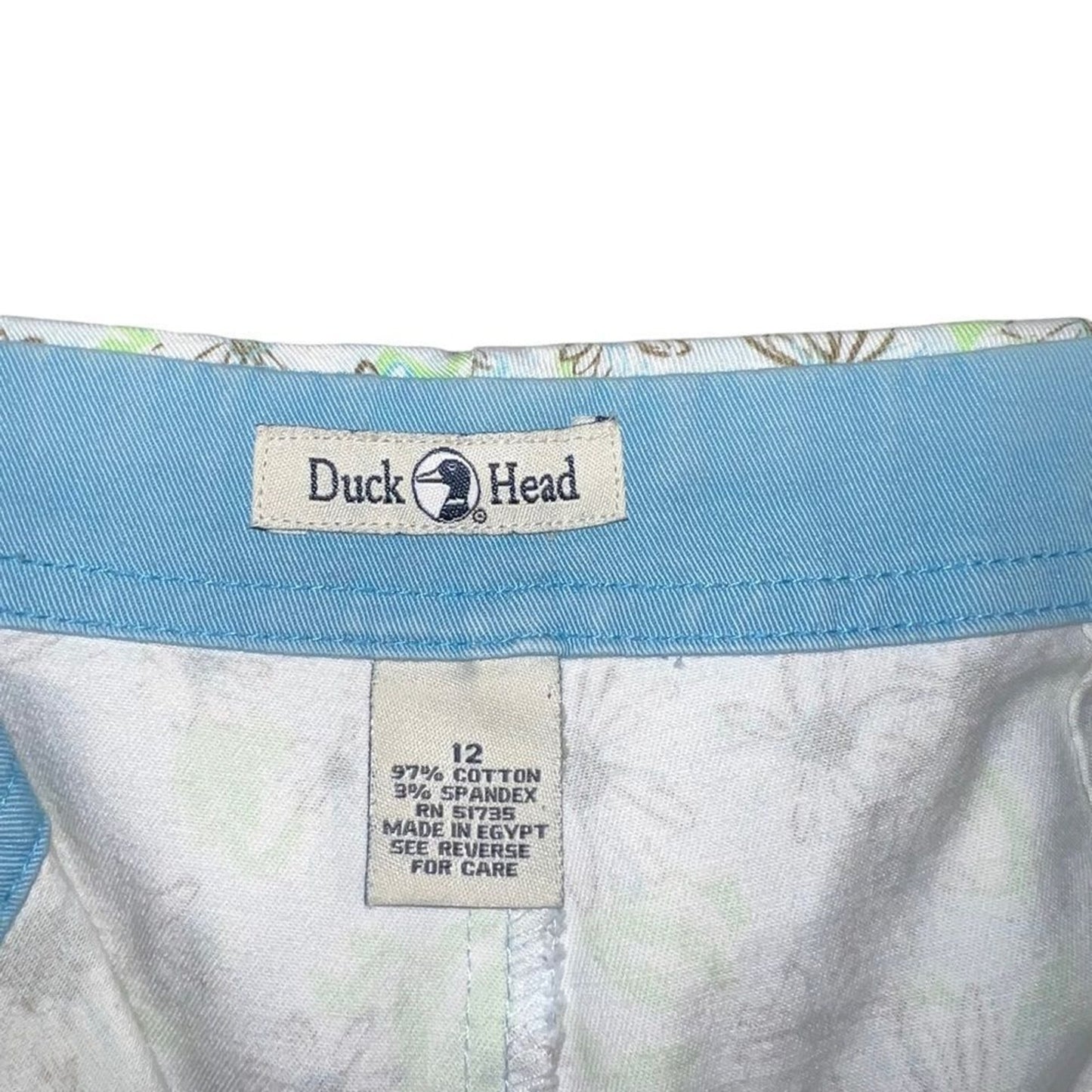 Duck Head Capri Pants Womens Size 12 Blue Green White Daisy Floral Stretch