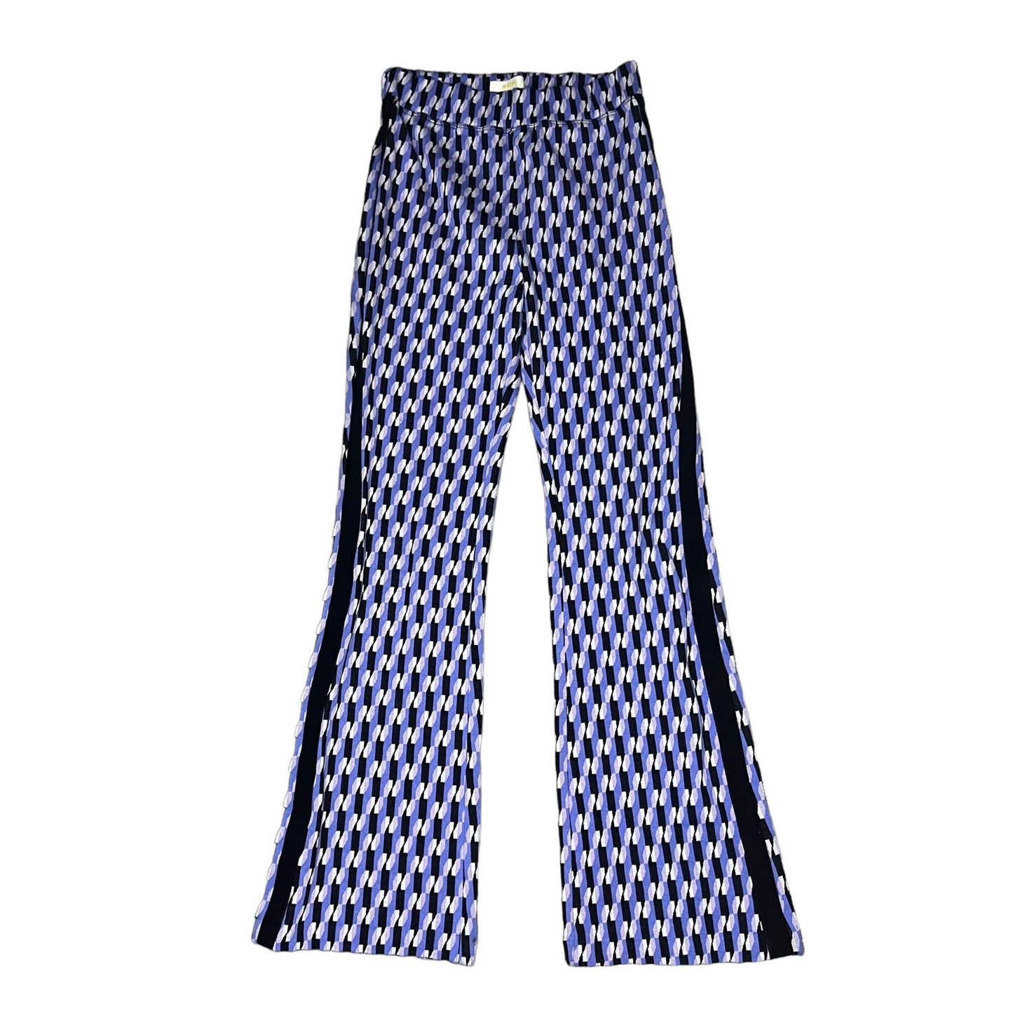 Maeve by Anthropologie Womens Small Blue/Black Geometric Print Ponte Flare Pants