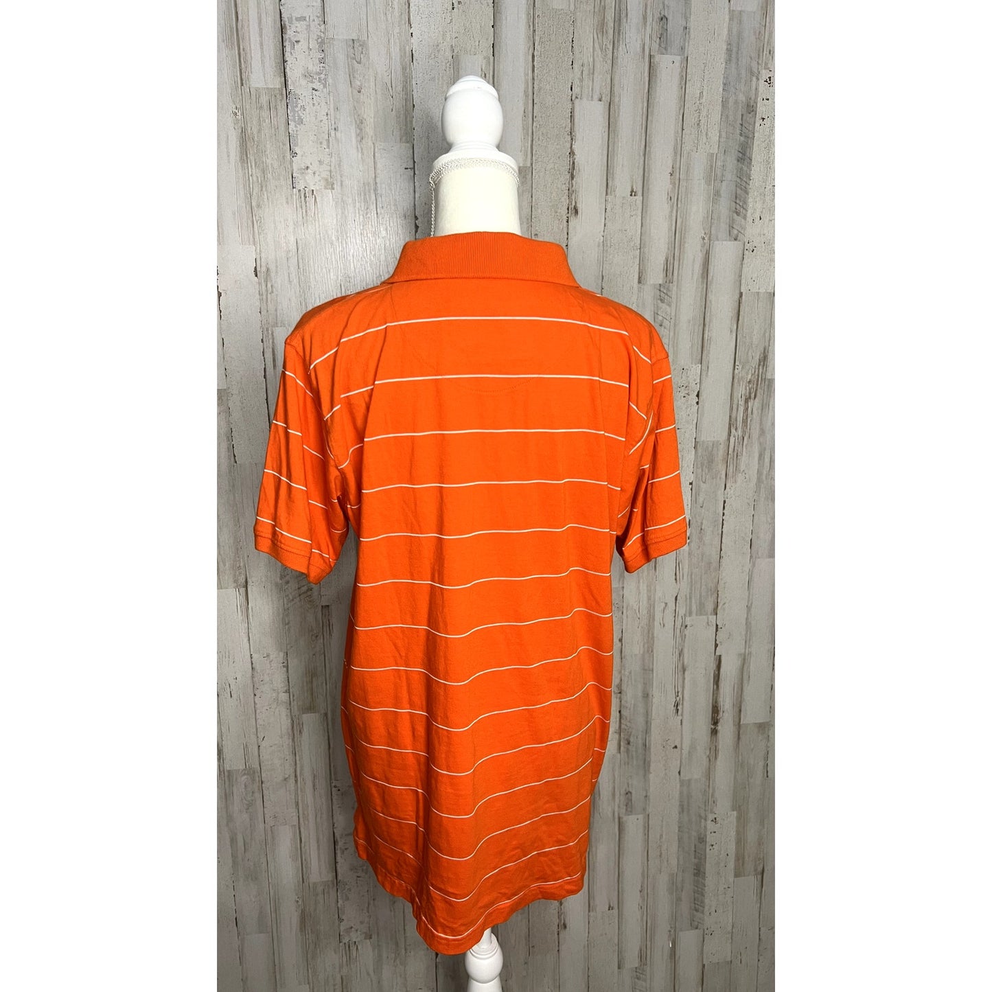 J. America Clemson CU Men's Large Striped Polo Shirt Orange Short Sleeve Casual