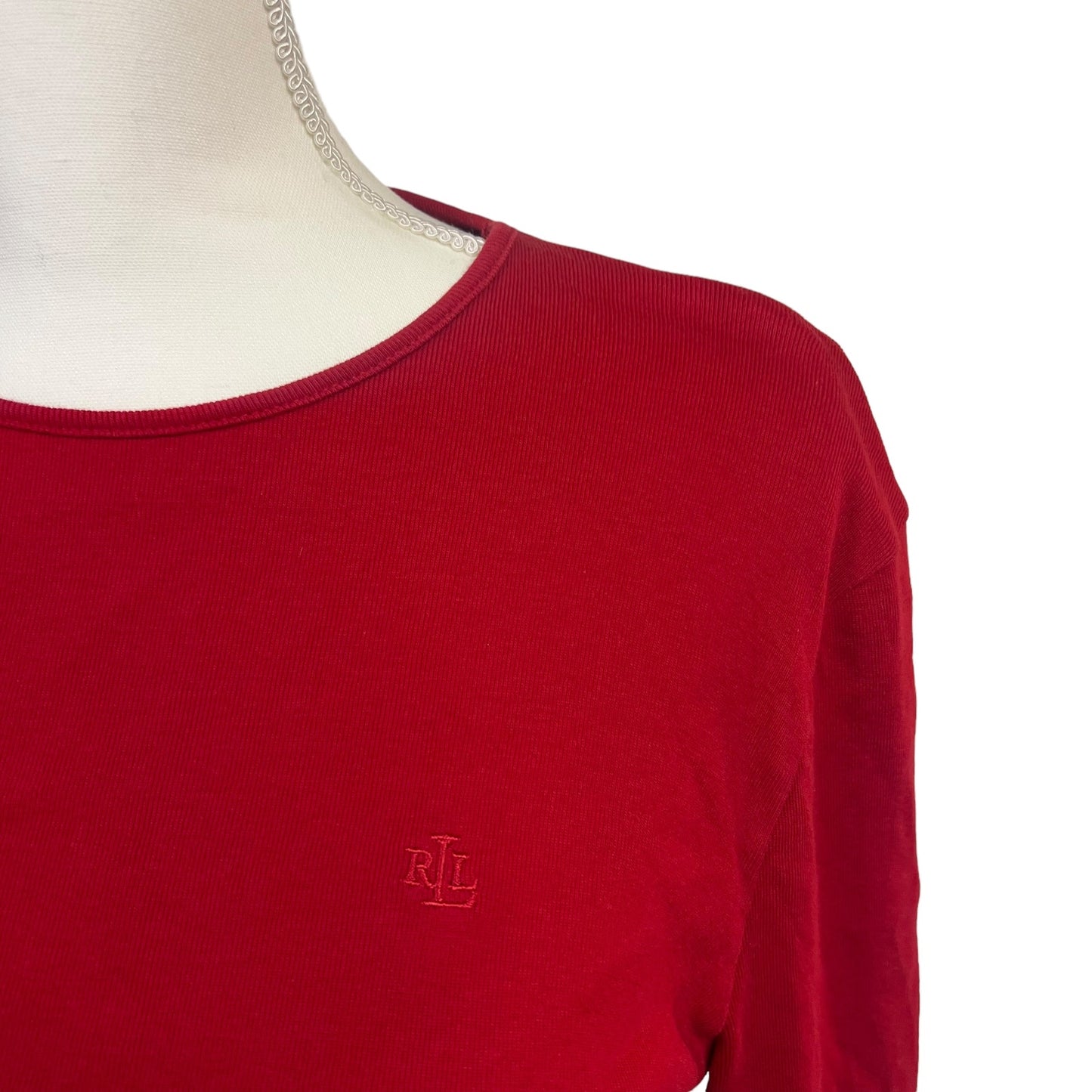 Lauren Ralph Lauren Women's Large Red Long Sleeve Crew Neck T-Shirt Size Casual