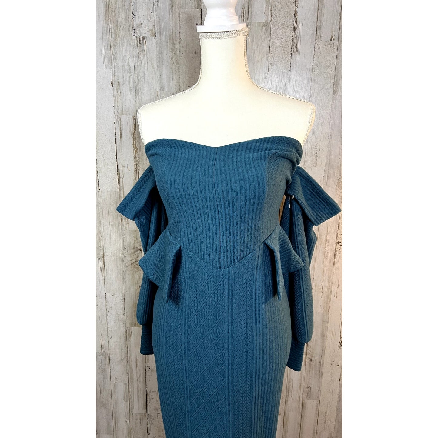 ASOS DESIGN Women's Off Shoulder Cable Knit Pencil Midi Dress Teal Size 4