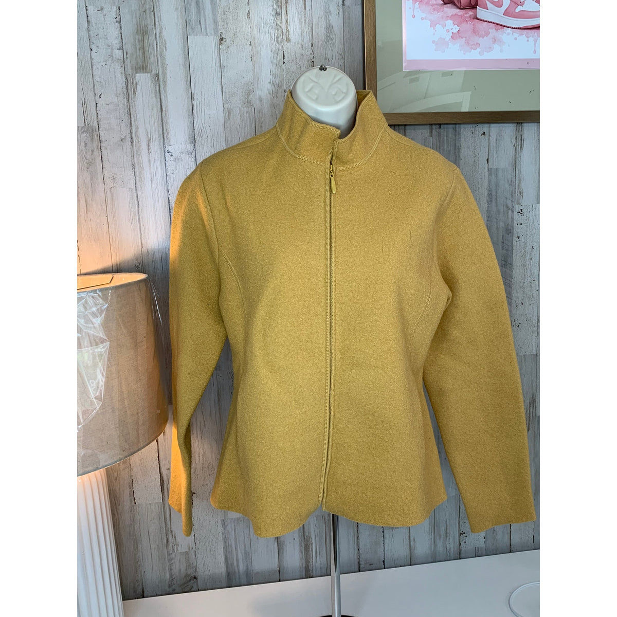 Eileen Fisher Jacket Womens Extra Small Mustard Yellow Full Zip Mock Neck 100% Wool