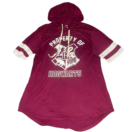 Harry Potter Hogwarts Women's Burgundy Hoodie T-Shirt Juniors Size Large