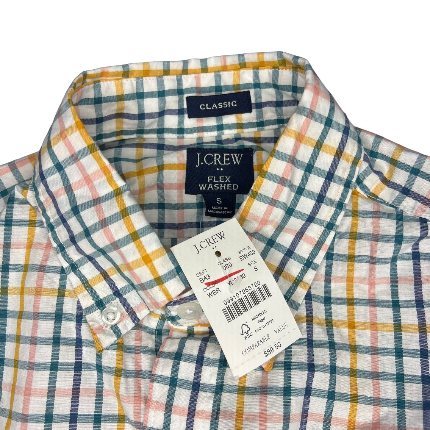 J.CREW Men's Small Plaid Flex Washed Long Sleeve Multicolored Button-Up Shirt