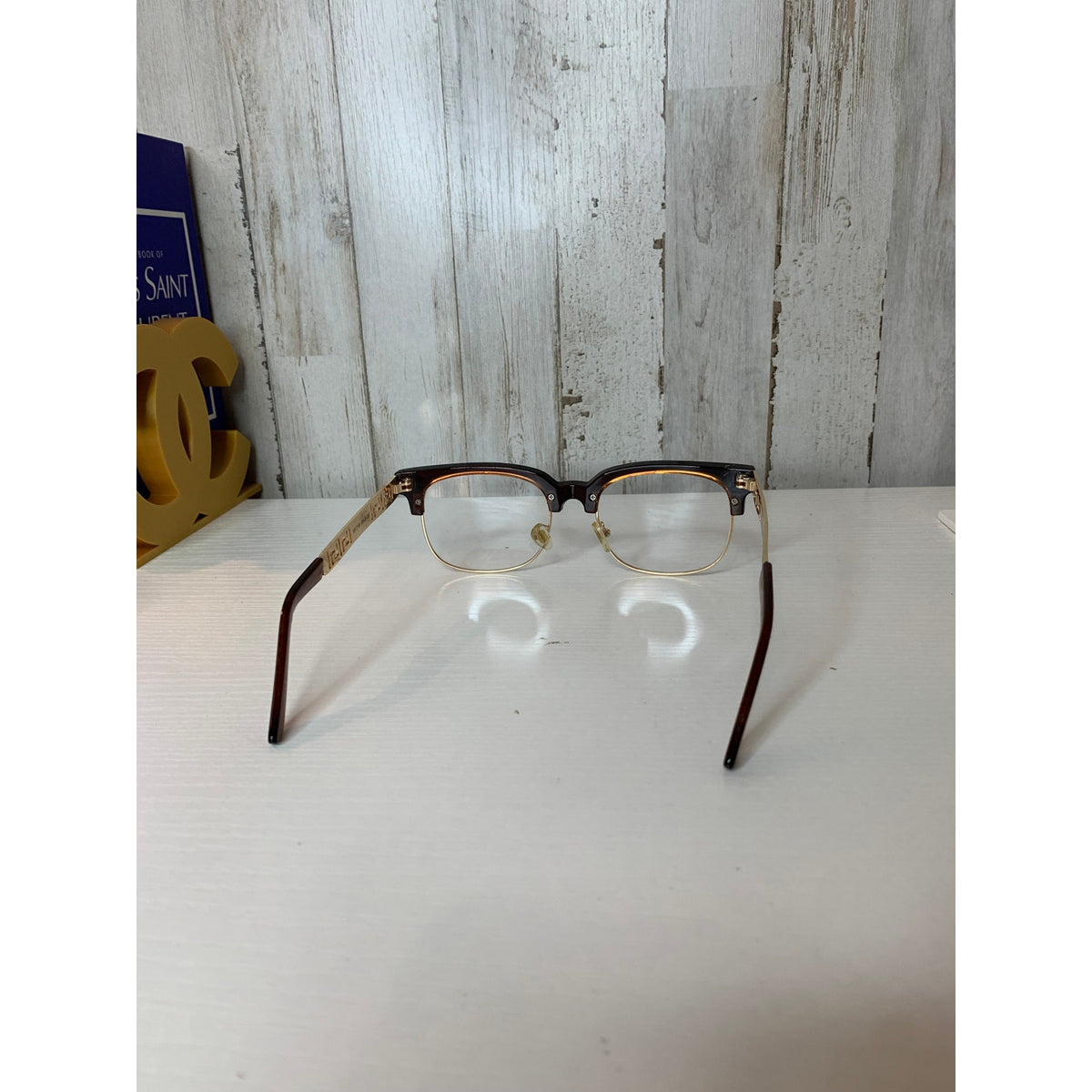 Versace Prescription Eyeglasses Frame Unisex Brown Gold Semi-Rimless Clubmaster Medusa