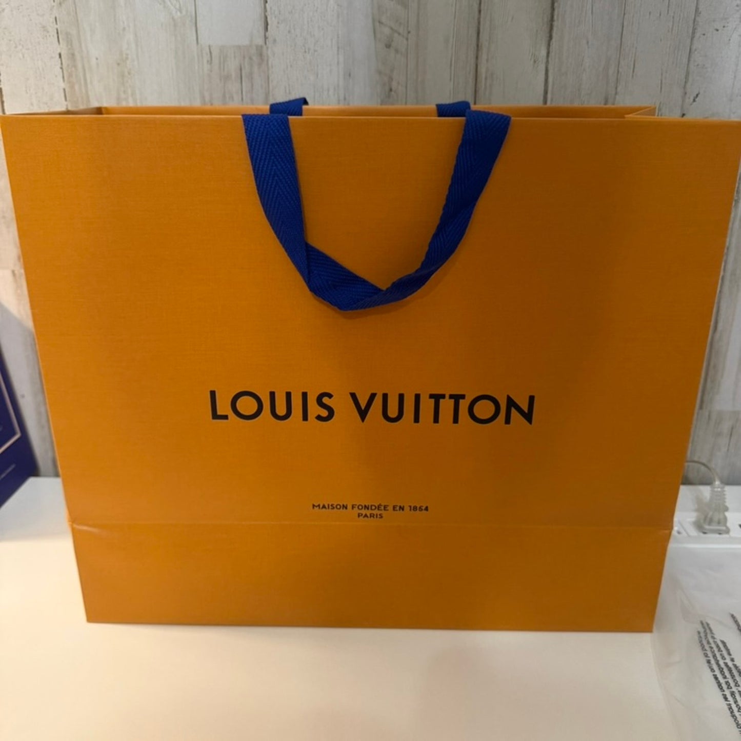 Louis Vuitton Large Shopping Gift Bag Orange Blue Ribbon Handles 16x13