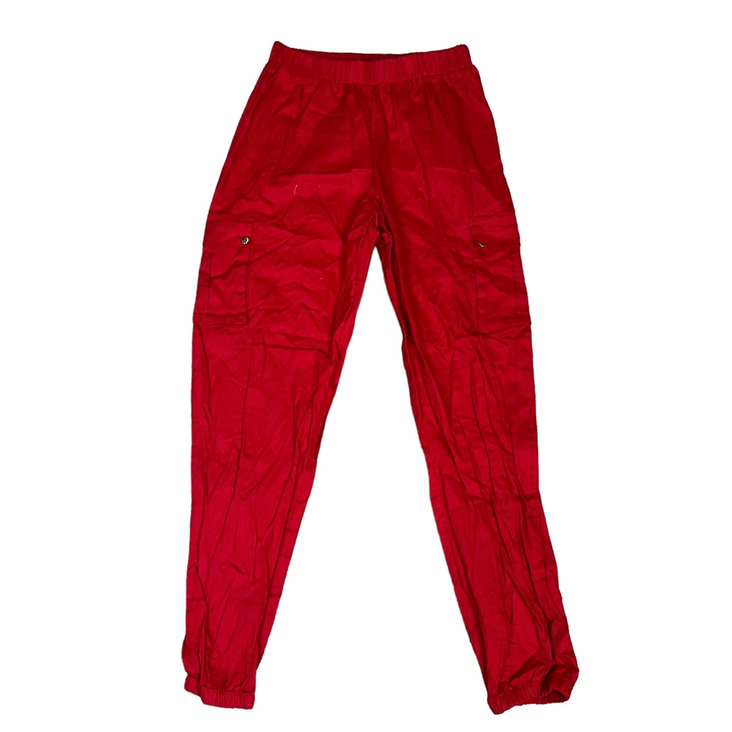 PrettyLittleThing Women's Red Cargo Jogger Pants Size 6 Casual Elastic Waist