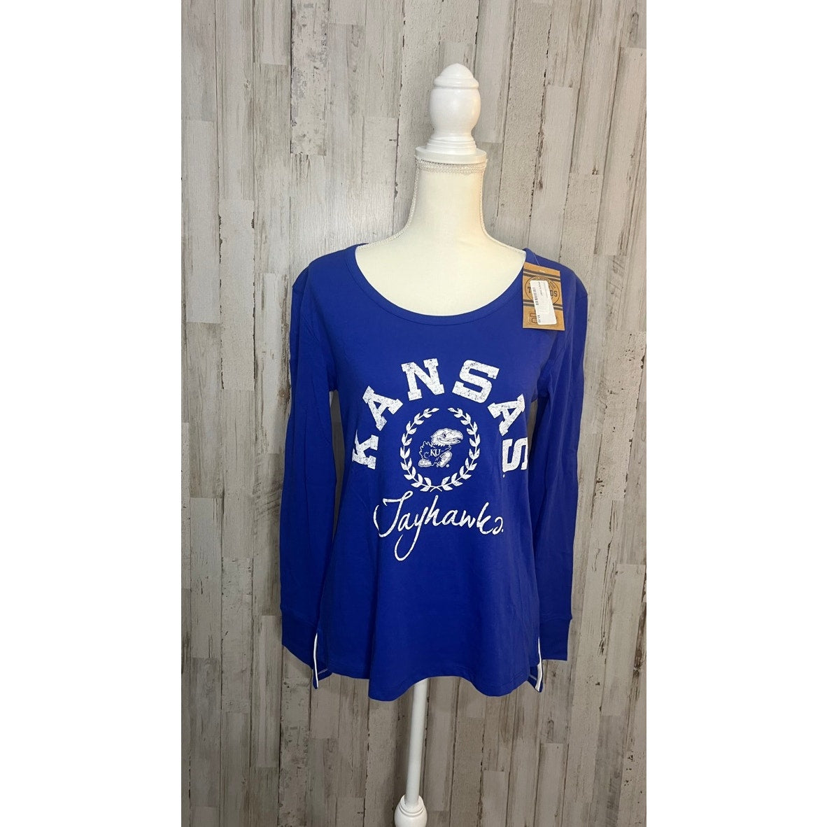 NWT Kansas Jayhawks Women's Long Sleeve Blue T-Shirt Size Small Team Logo