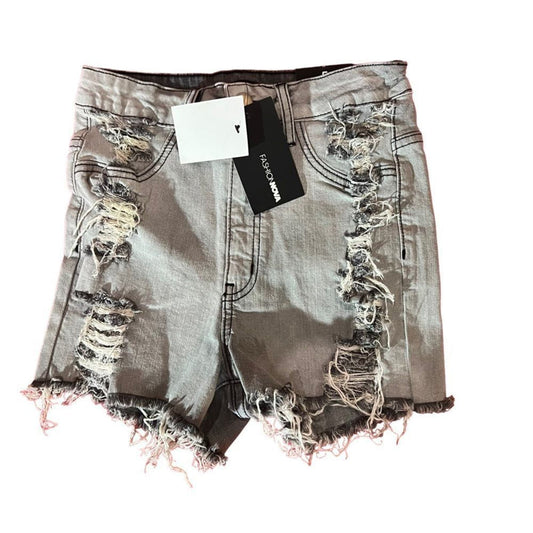 NWT Fashion Nova Grey Destroyed Shorts Size 5