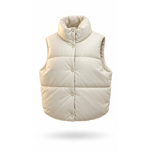 NWT No Boundaries Puffer Vest Women2XL Ivory Quilted Snap Front