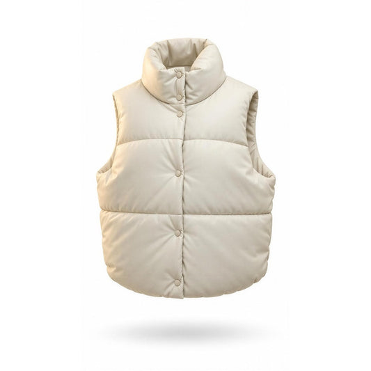 NWT No Boundaries Puffer Vest Women2XL Ivory Quilted Snap Front