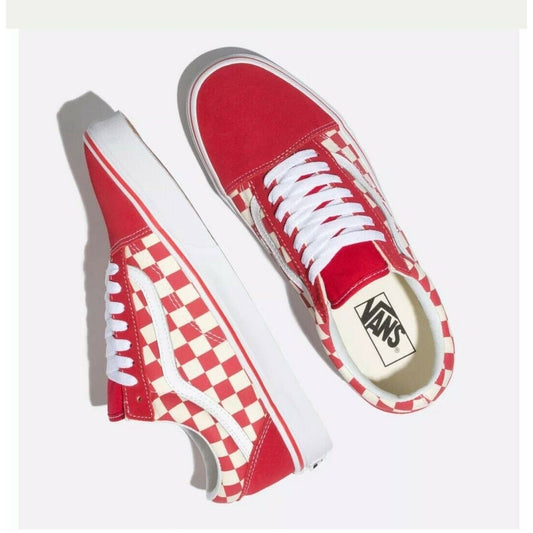 VANS Old Skool Primary Red/White Checkerboard Unisex Sneakers M7.0/W8.5