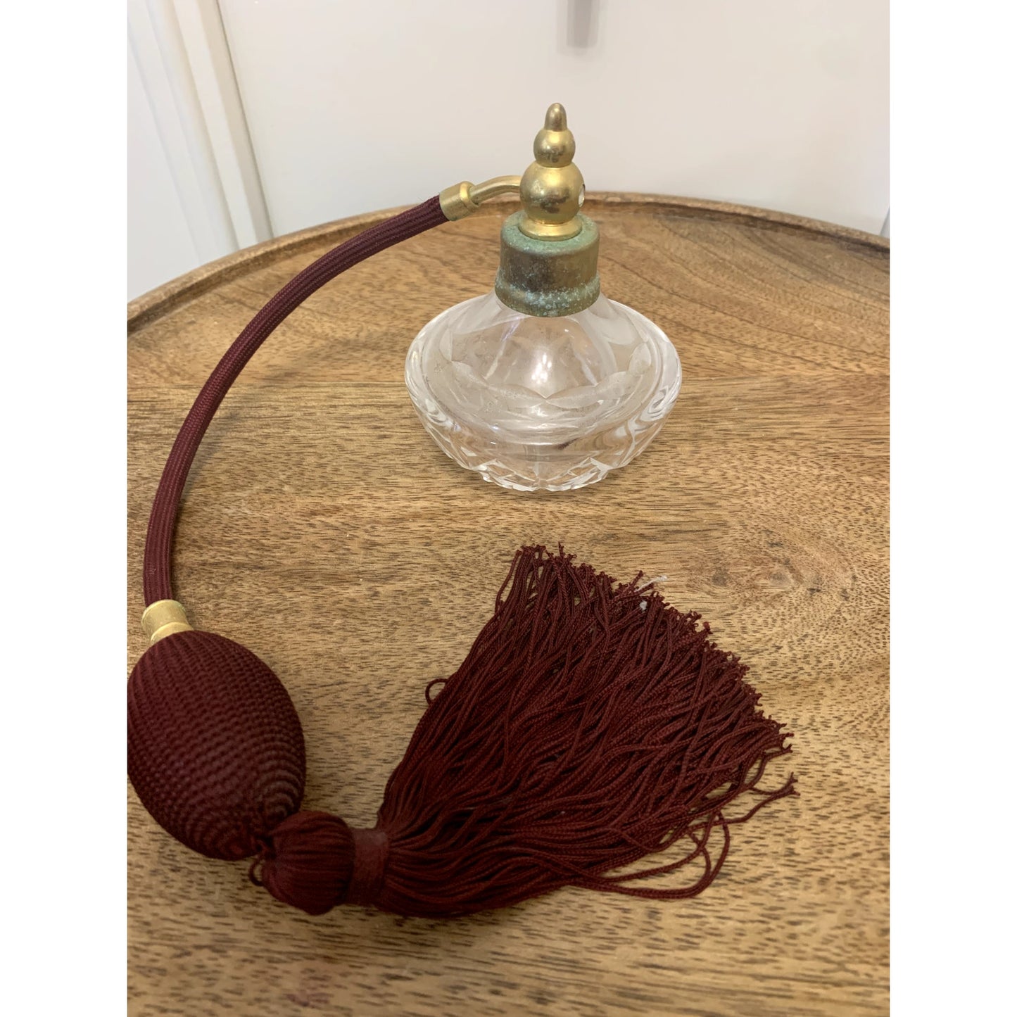 Vintage Waterford Crystal Perfume Atomizer with Burgundy Pump & Tassel