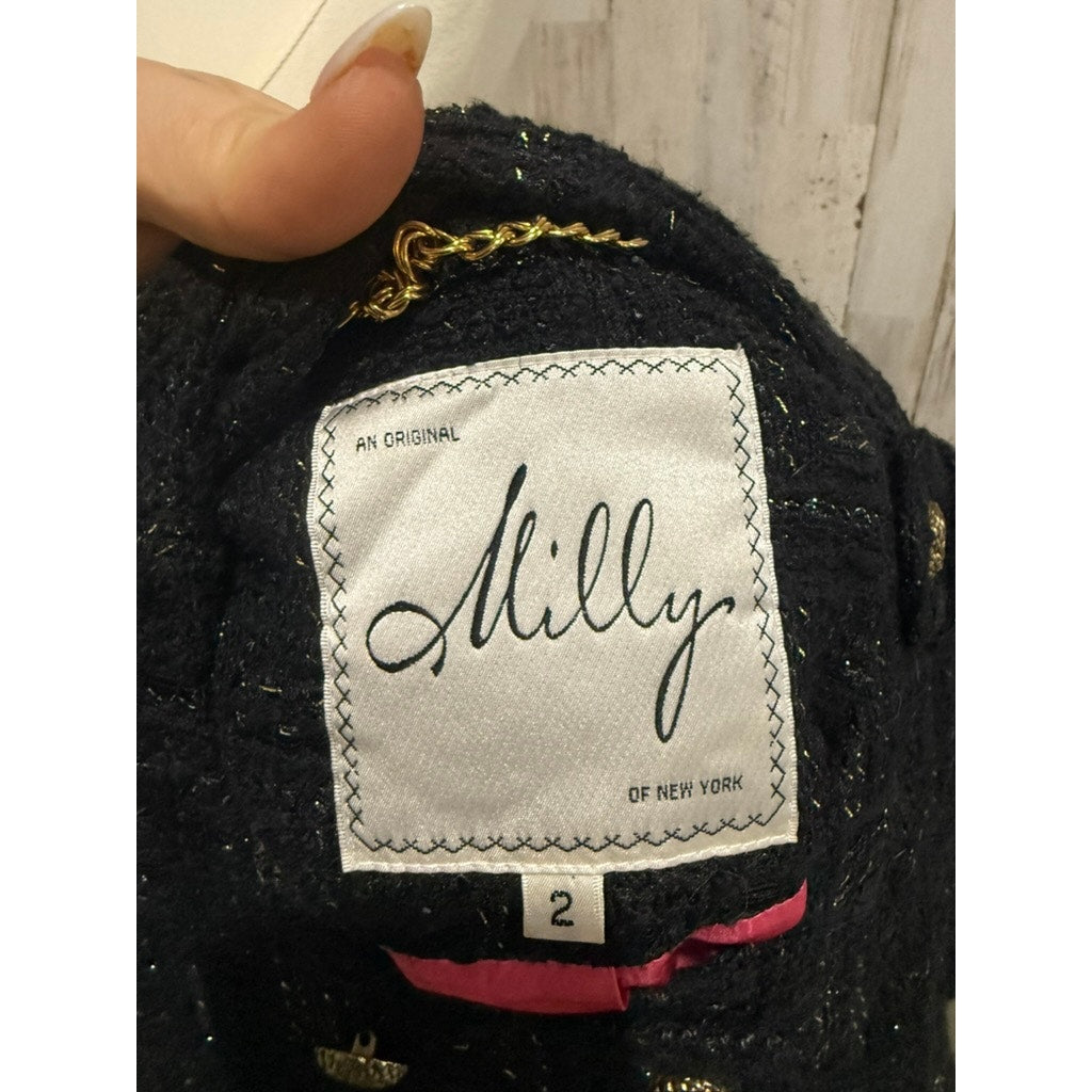 Milly of New York Women's Black Tweed Double-Breasted Jacket Size 2