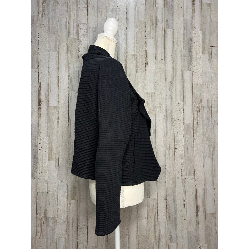 Dolan Women's Black Ribbed Cropped Blazer Jacket Size Medium Casual