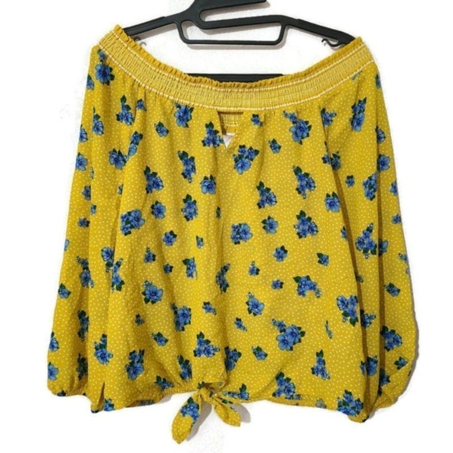 Yellow floral off the shoulder blouse L EUC