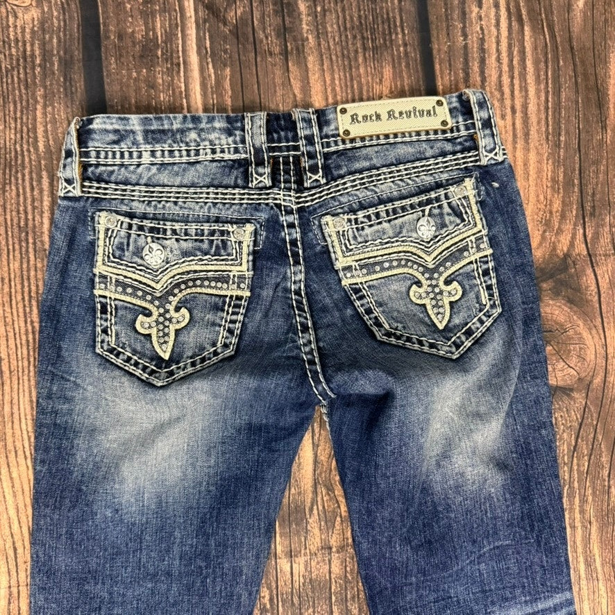 Rock Revival Janelle Women's Straight Jeans Size 27 Blue Medium Wash