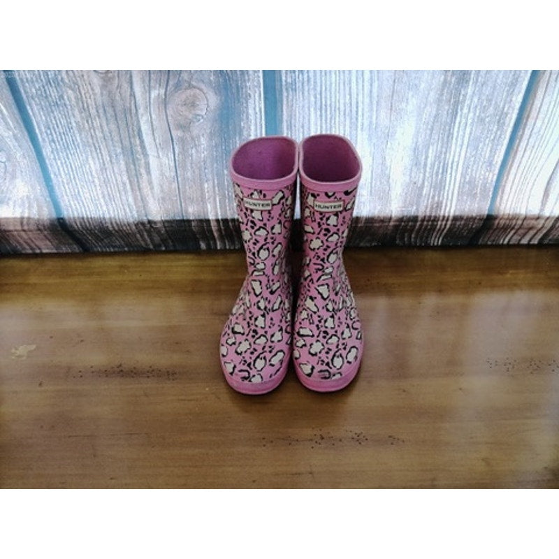 Hunter Girls Pink Leopard Print Pull-On Rain Boots Size 7