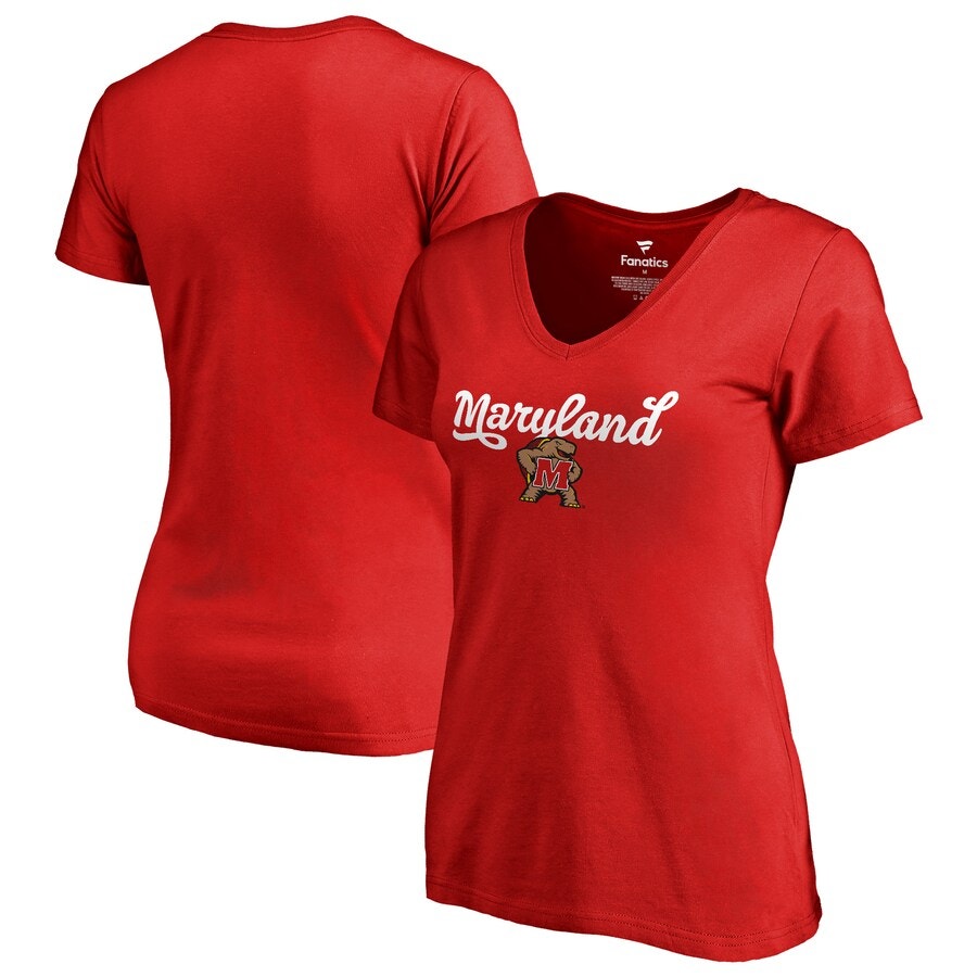 Fanatics Women's Small Maryland Terrapins Red V-Neck Short Sleeve T-Shirt