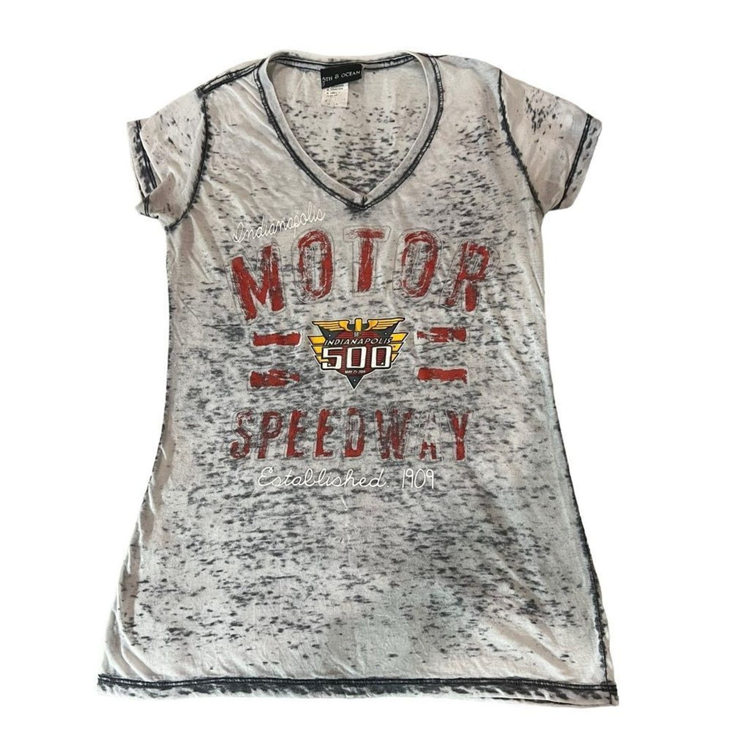 5th & Ocean Indy 500 Indianapolis Motor Speedway V-Neck T-Shirt Womens Small