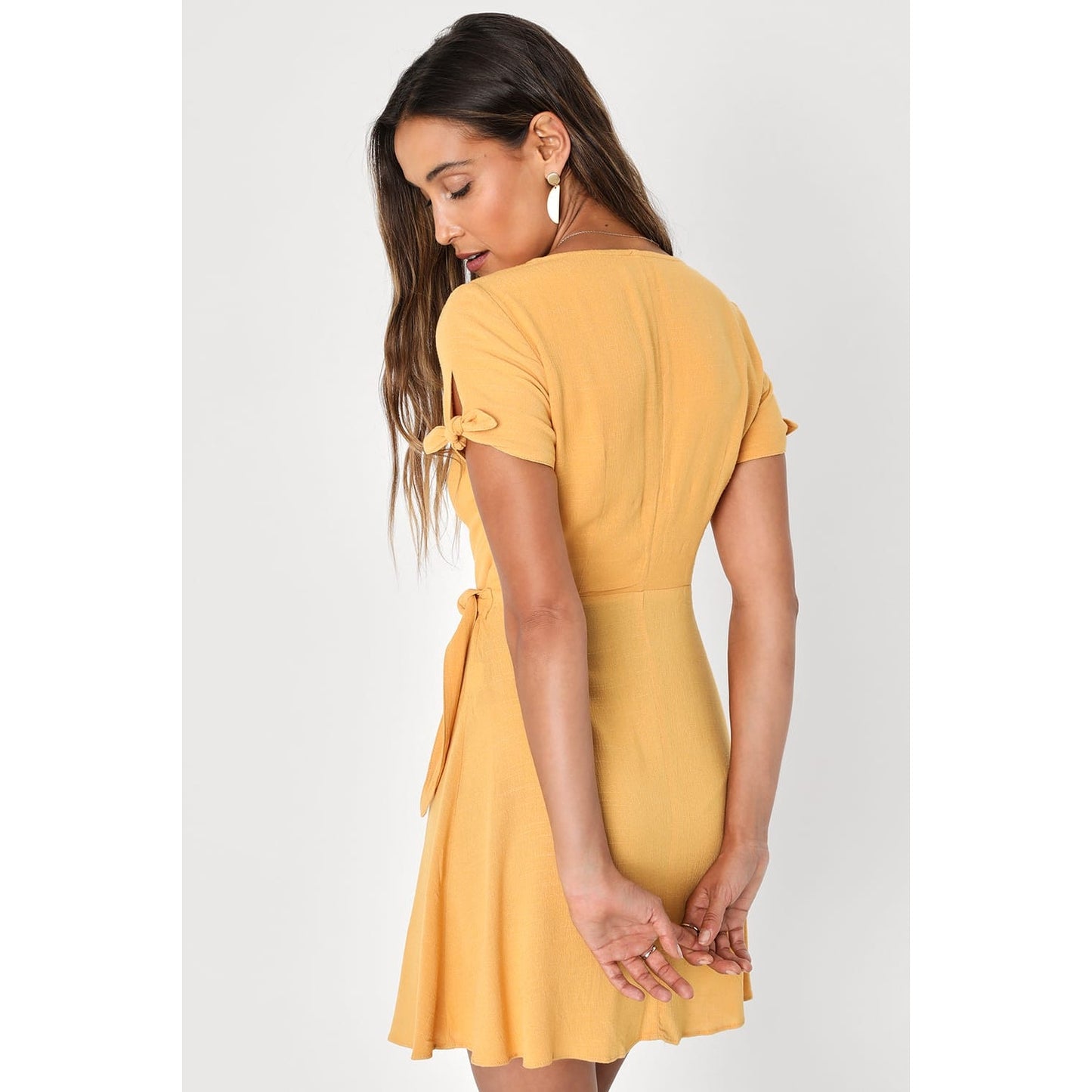 NWT Lulus My Philosophy Golden Yellow Wrap Dress XL Short Sleeve Summer V-Neck