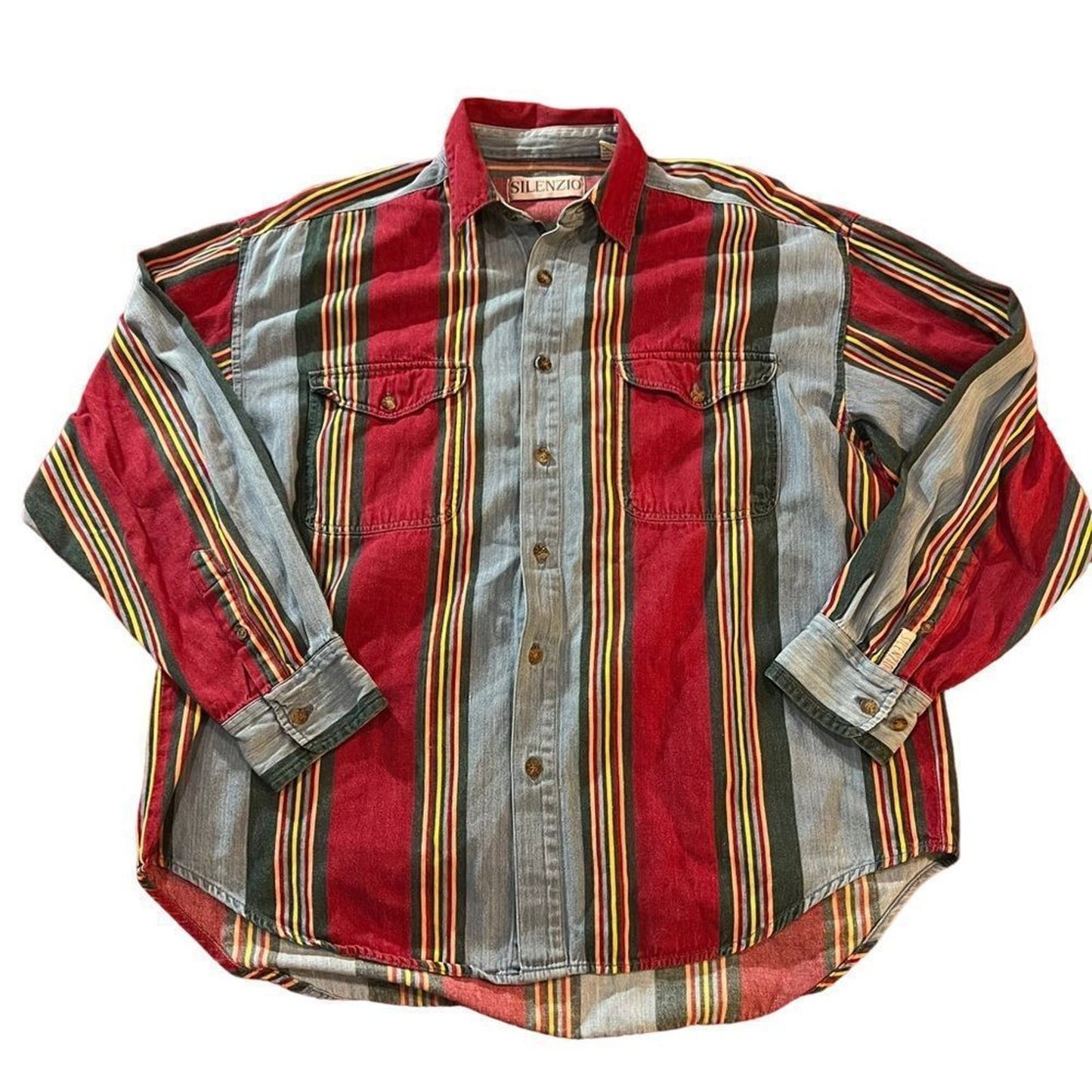 Silenzio 100% Cotton Striped Button Down Size Large