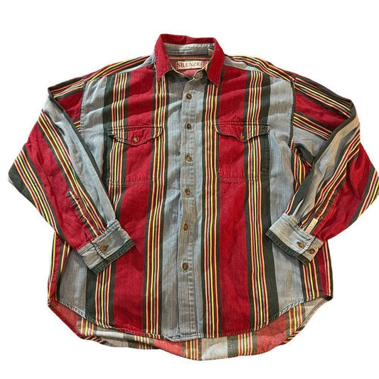 Silenzio 100% Cotton Striped Button Down Size Large