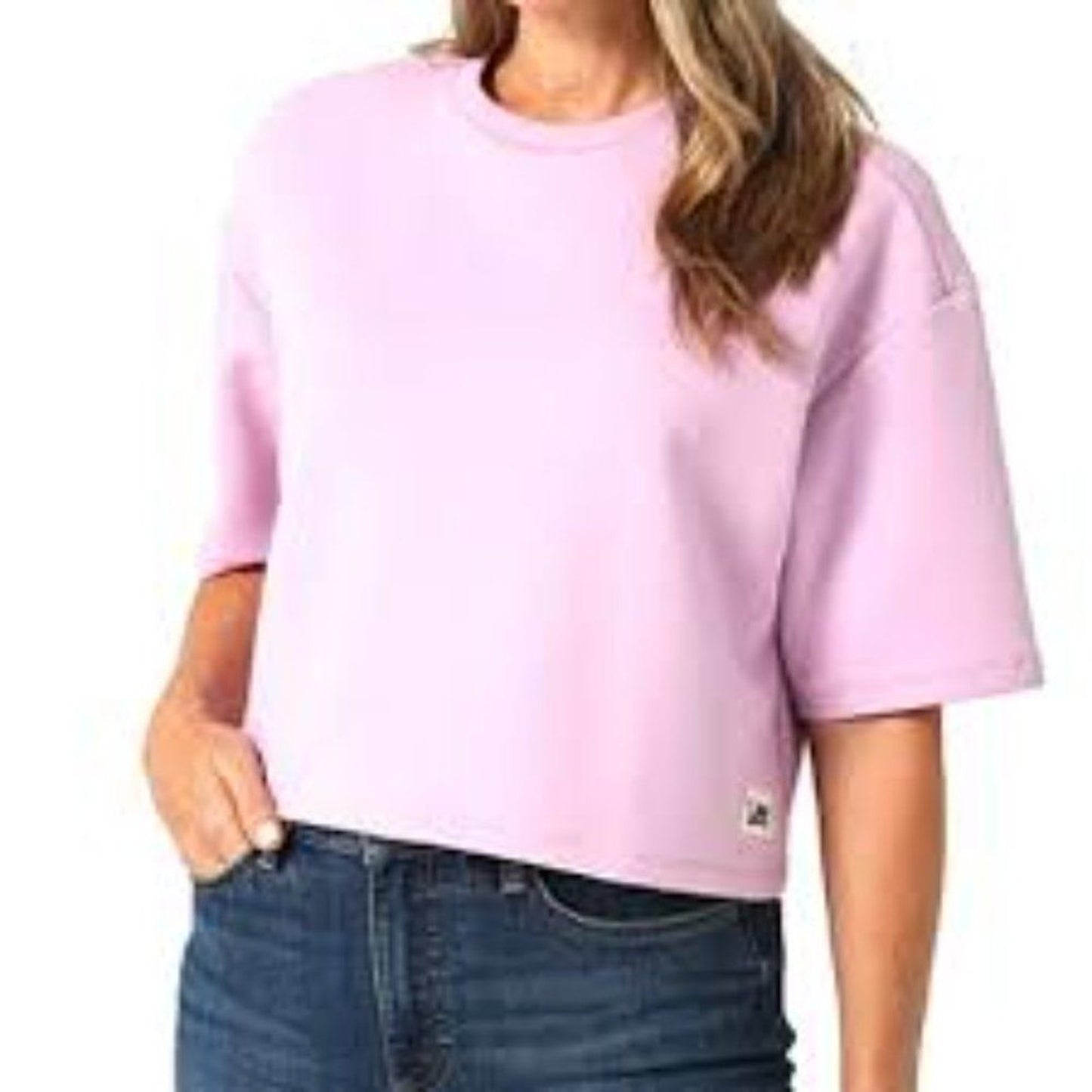 Lee Cropped T-Shirt Women's XS Pink Short Sleeve Crew Neck Logo Hem